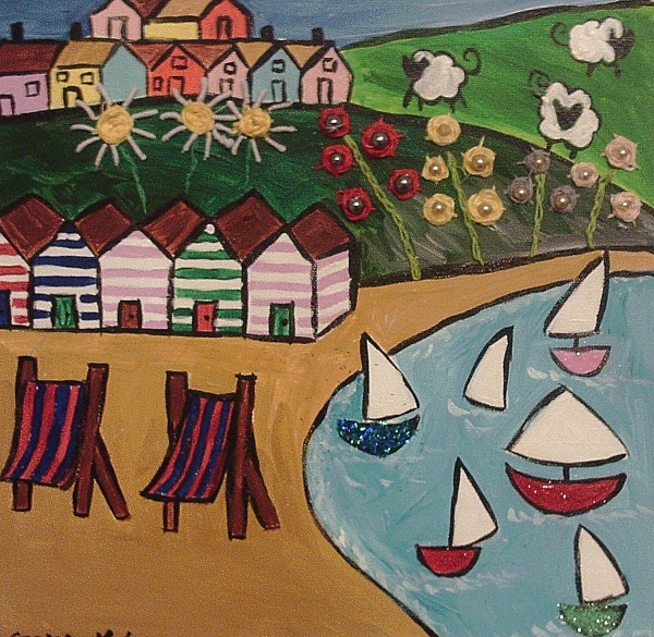 Naive painting of beach huts