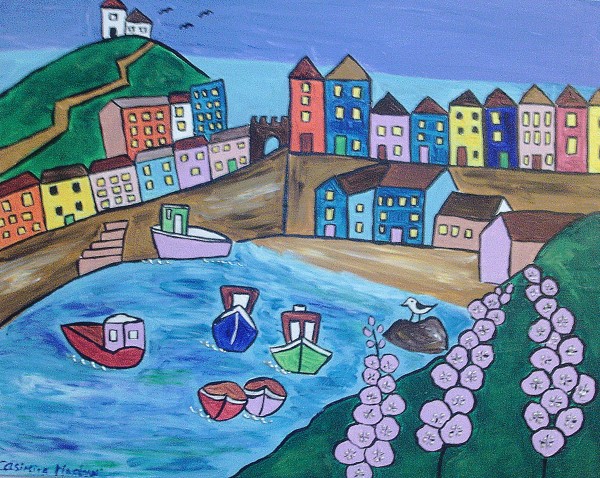 Tenby and Hollyhock by the sea