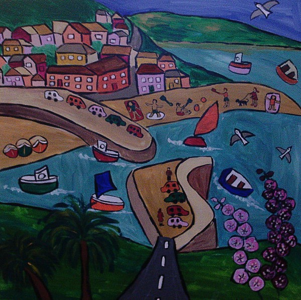 Naive painting of Mousehole Harbour