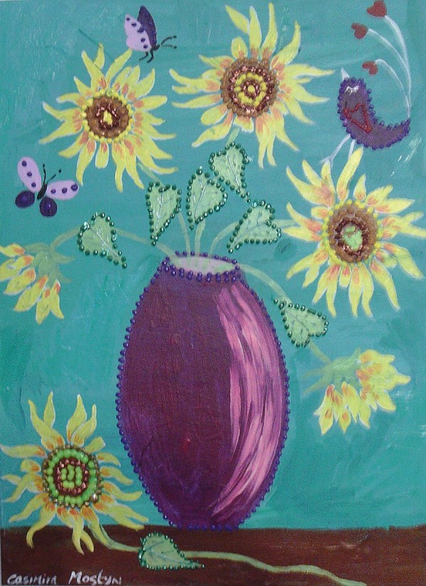 Vase with sunflowers
